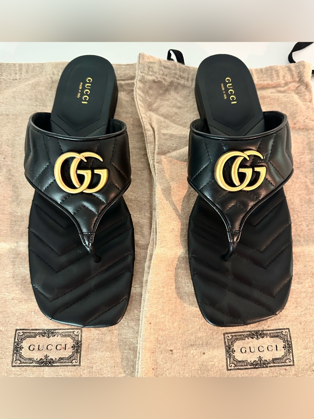 Gucci Black Leather Quilted Open-Toe Mules